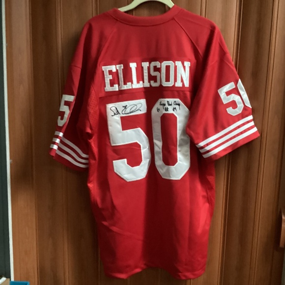 NFL 49ers Legend Riki Ellison #50 Signed Red Jersey Size L - Picture 7 of 12